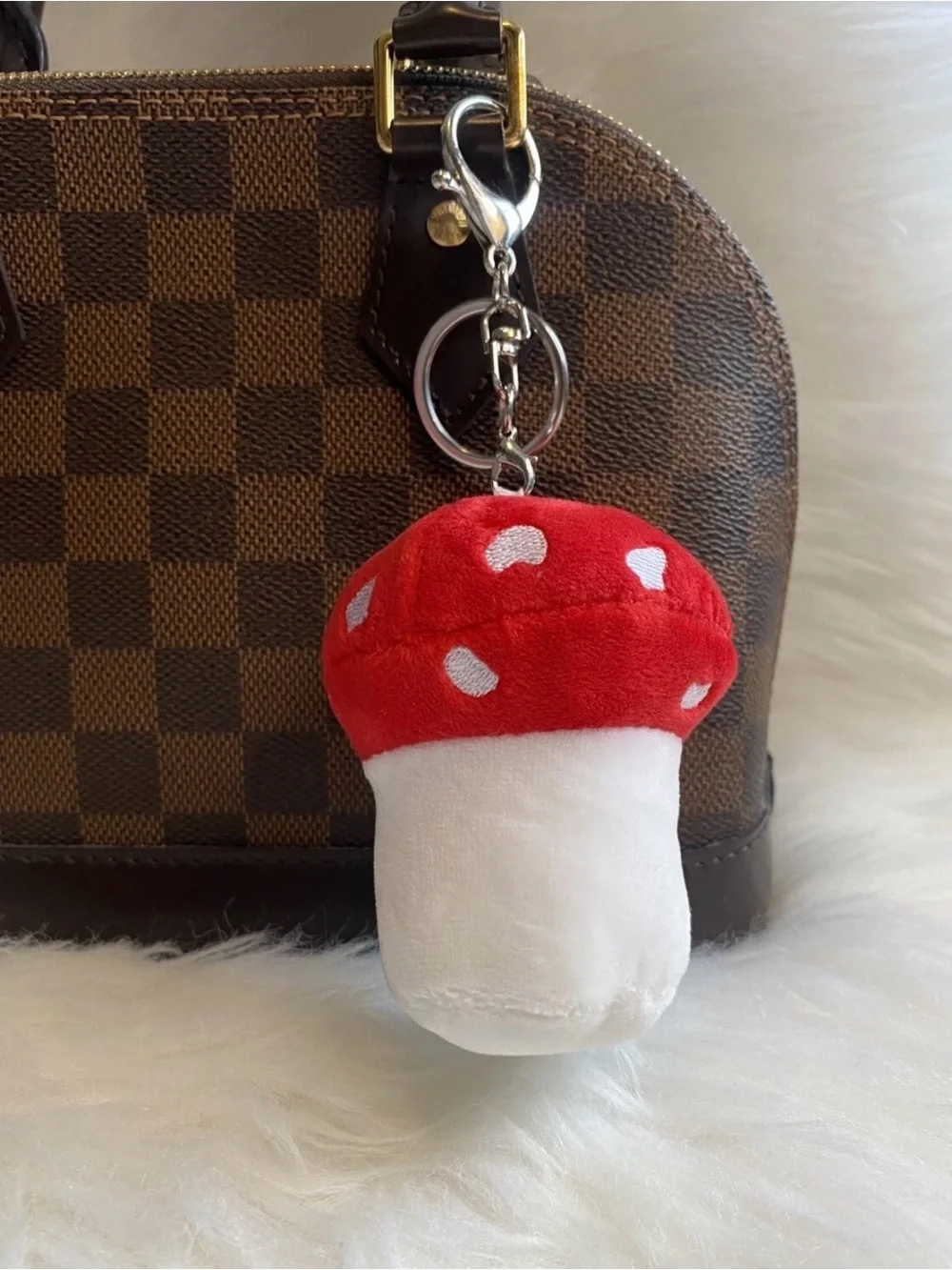 Mushroom Bag Charm Keychain Car Key Fob Plush Fun Gift New